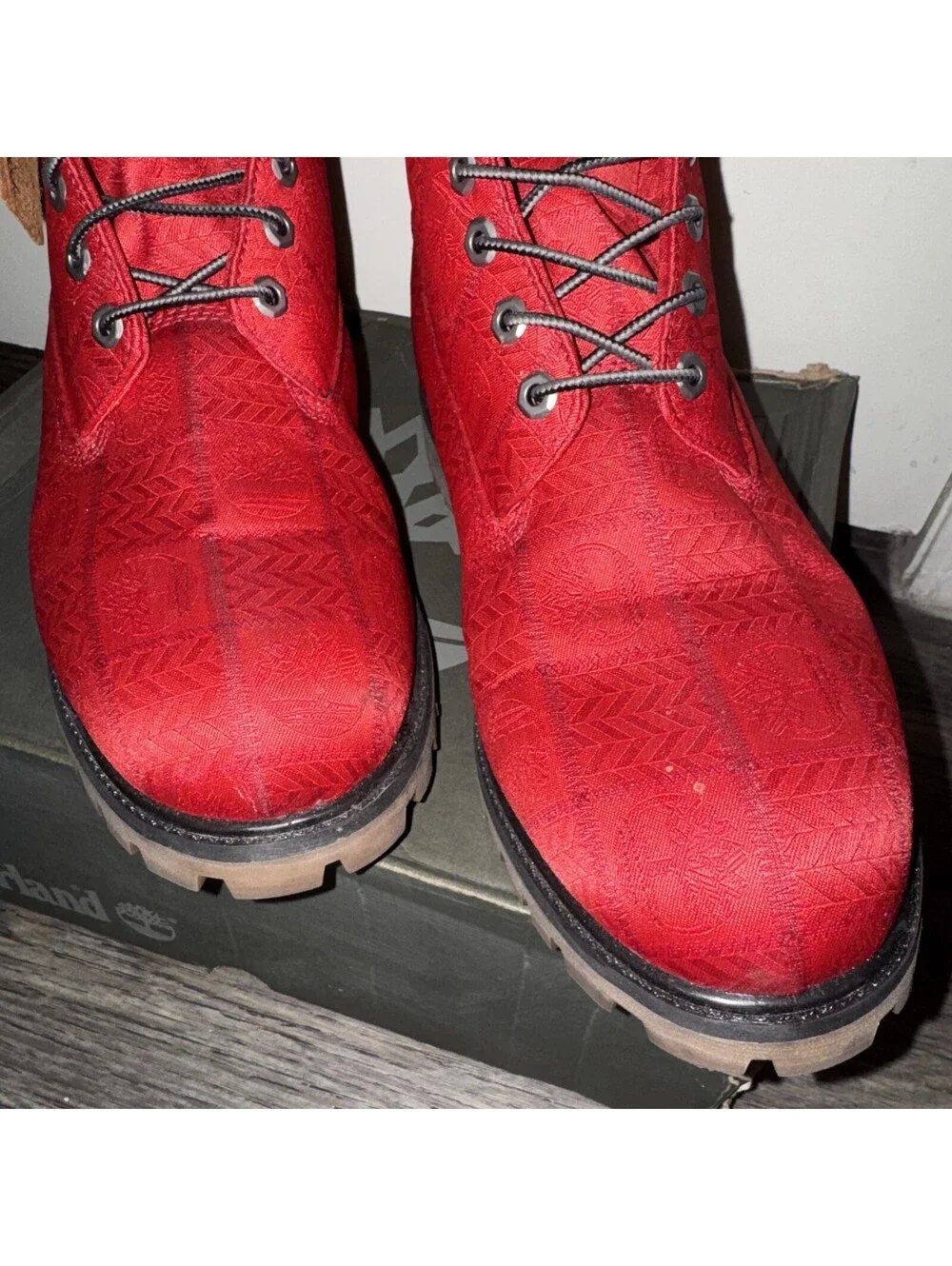 Timberland Red Embossed Patch Fabric Logo Waterproof Boots Size 12/ EU 46